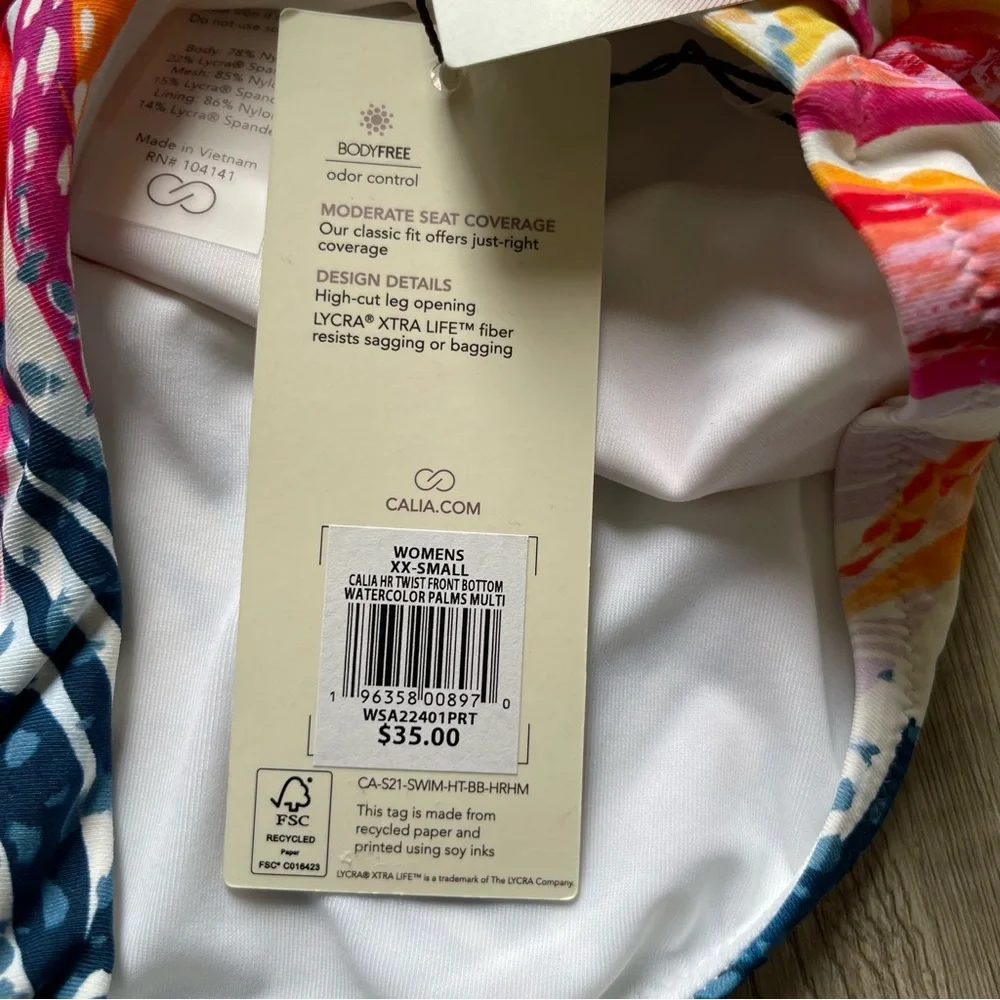 Calia watercolor palms 2 piece swim suit size XXS NWT - Picture 8 of 10